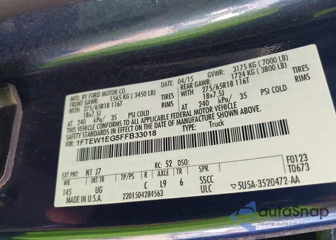 2015 Ford F-150 Xlt from USA, damaged, VIN 1FTEW1EG5FFB33018